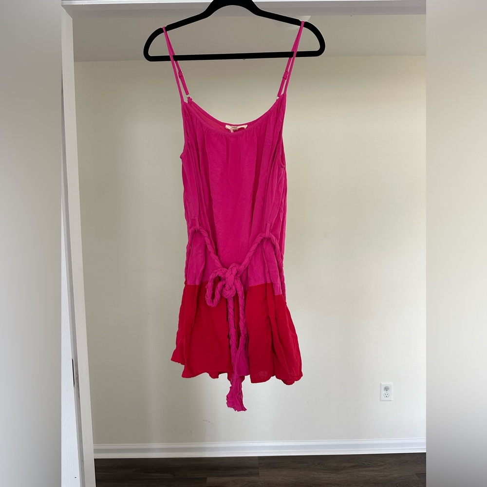 NWT - Entro - Red and Pink Colorblock Spaghetti Strap Dress - Size Small
